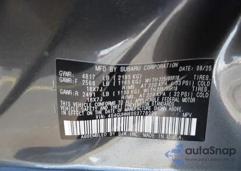 2025 Subaru Crosstrek Limited from USA, damaged, VIN 4S4GUHN60S3778228